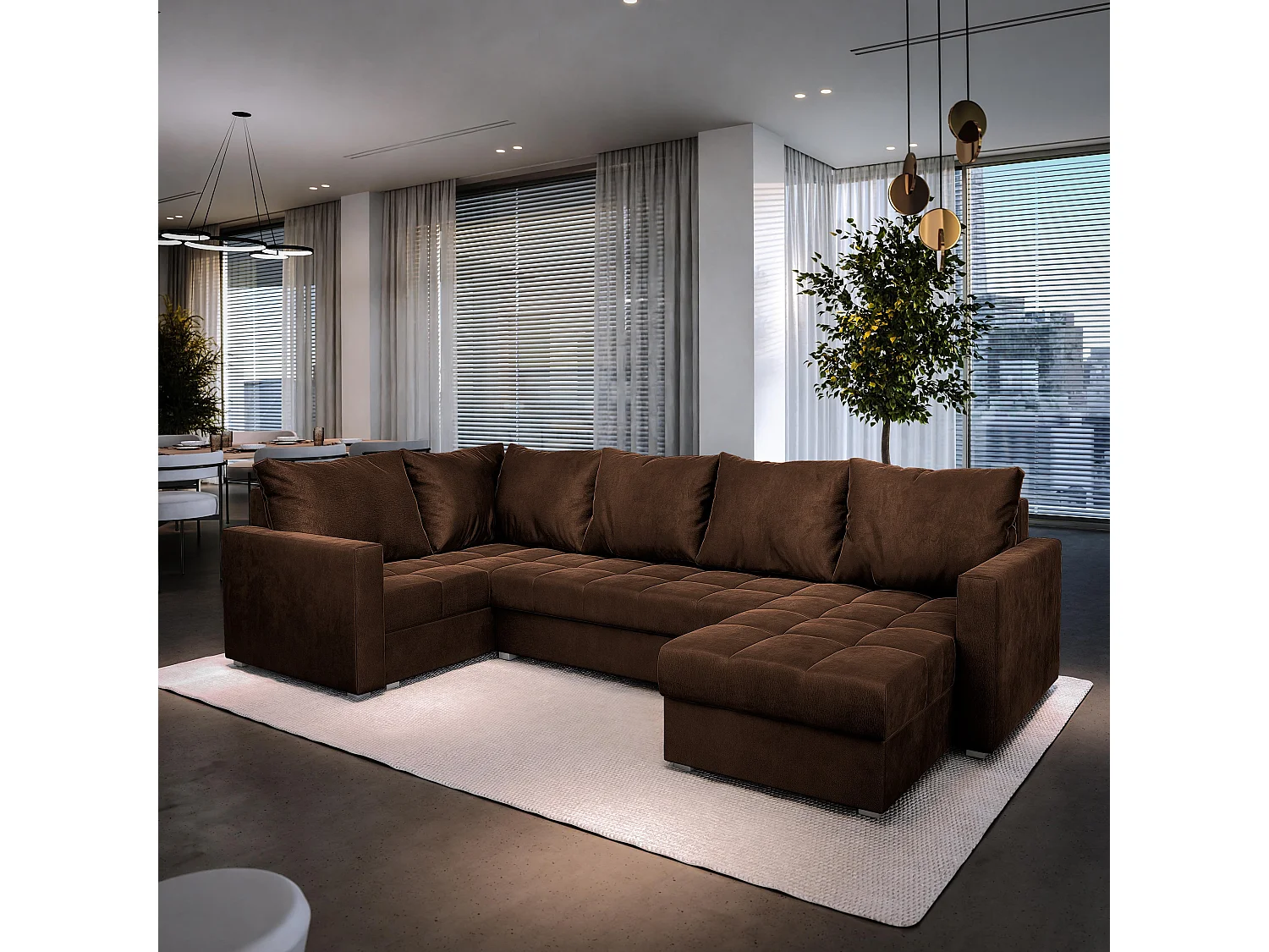 Canapé d'angle LORIVO Marron en peluche avec fonction de couchage