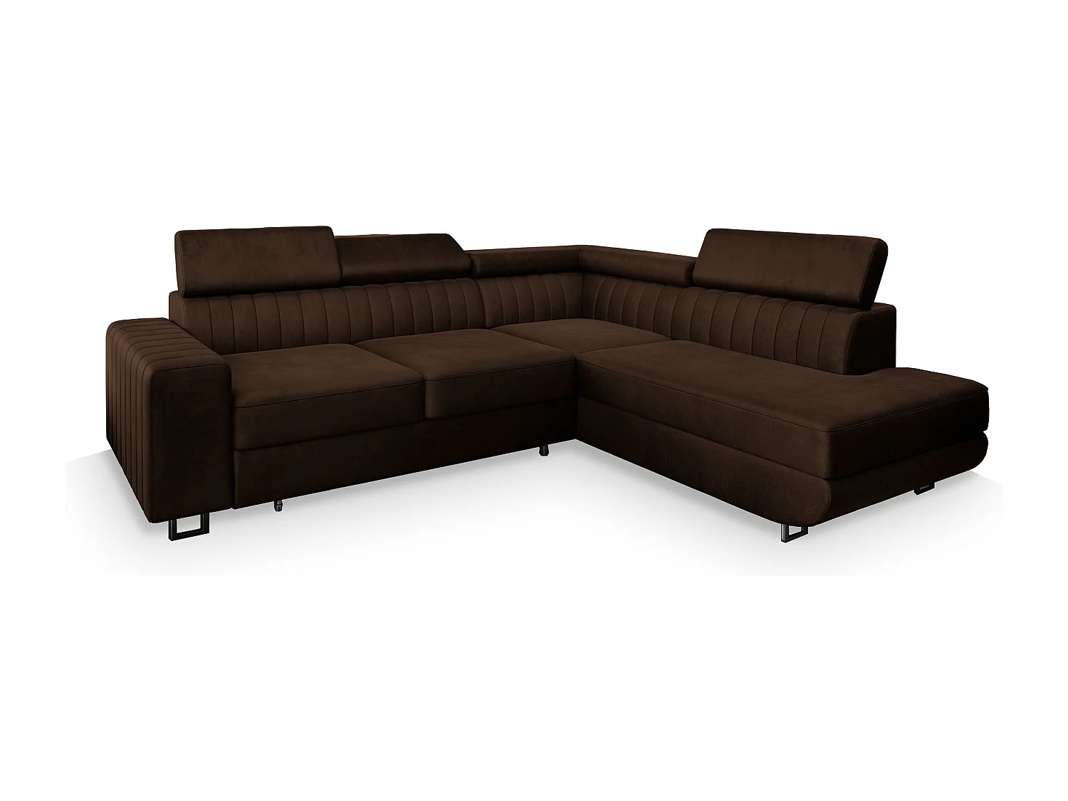 Canapé d'angle NOLA Marron en velours avec fonction de couchage