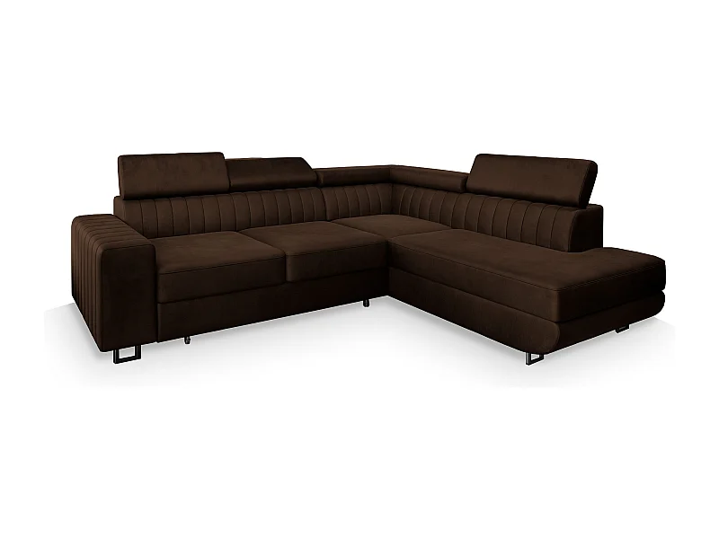 Canapé d'angle NOLA Marron en velours avec fonction de couchage