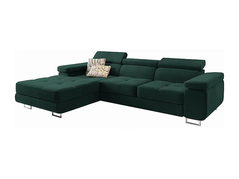 Canapé d'angle ELMA Vert Sapin en velours avec fonction de couchage