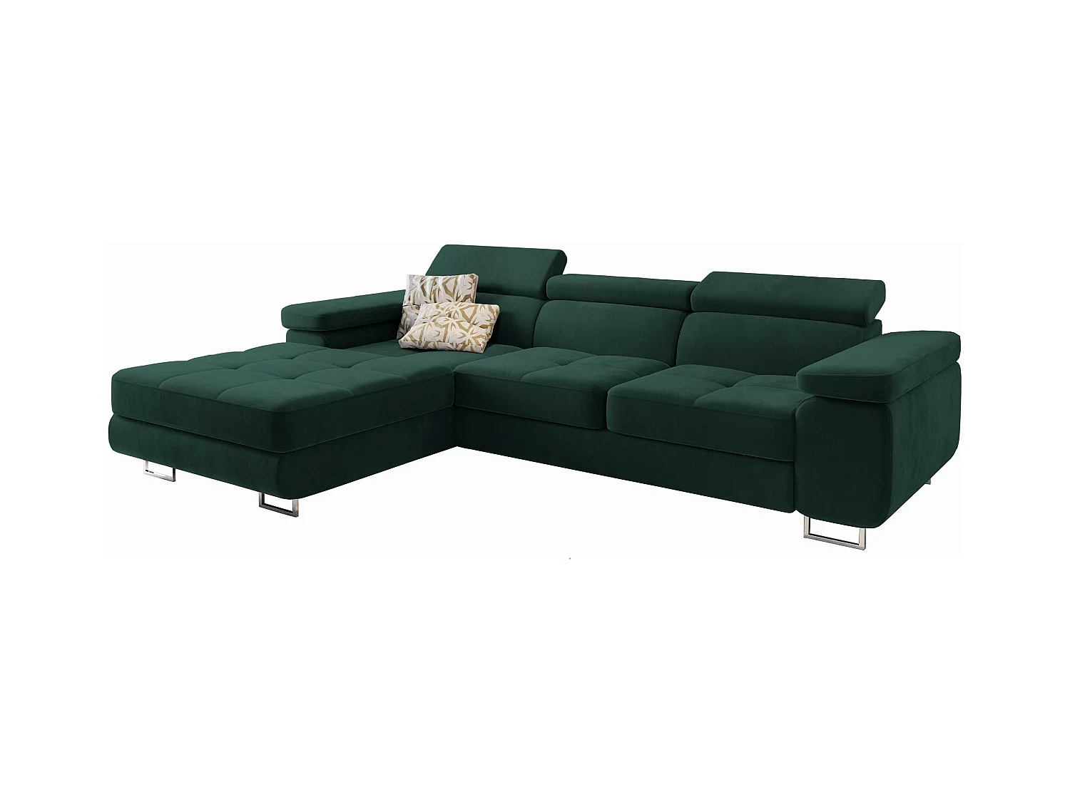 Canapé d'angle ELMA Vert Sapin en velours avec fonction de couchage