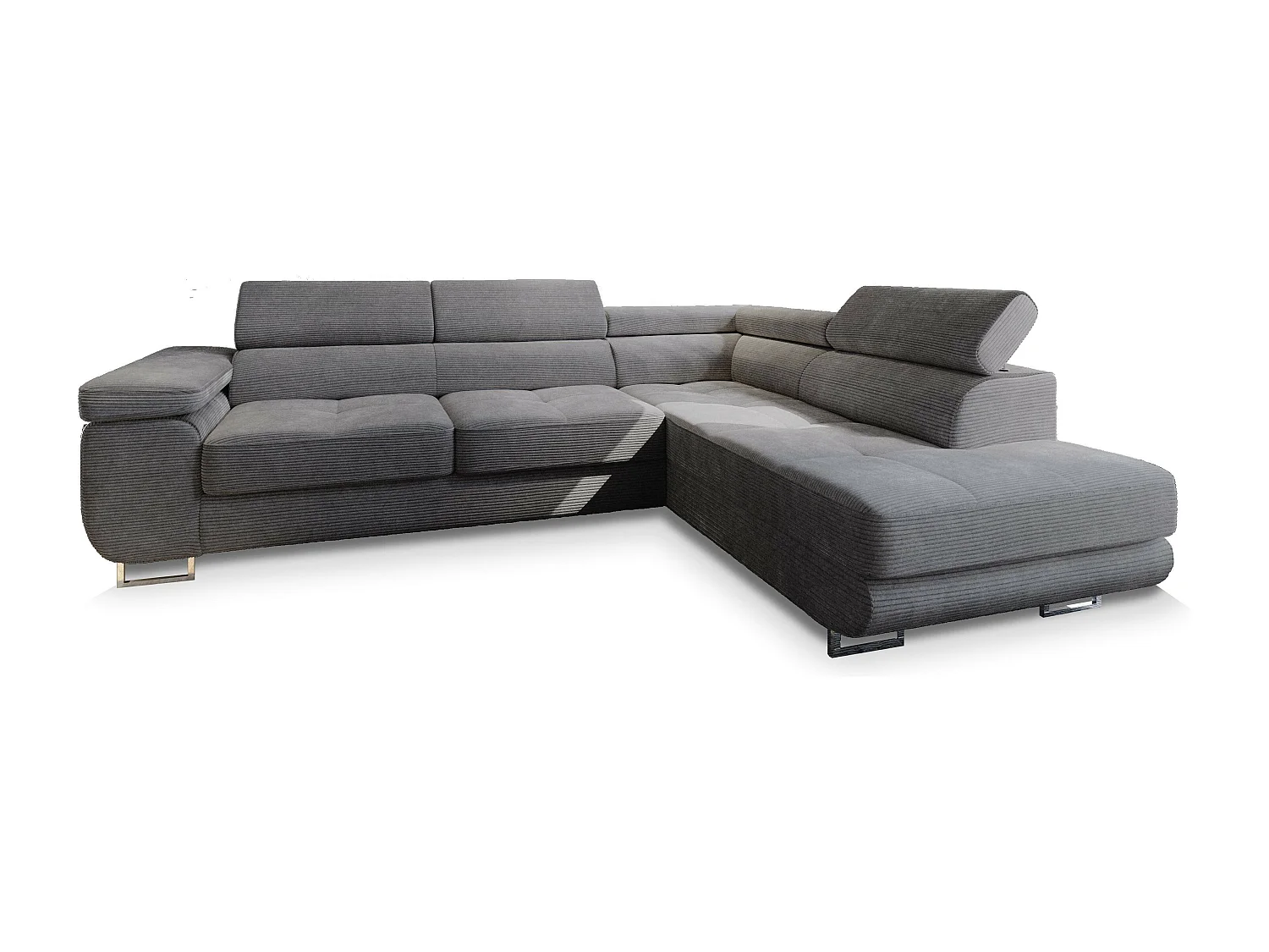 Canapé d'angle APIRO Gris anthracite en velours côtelé avec fonction de couchage