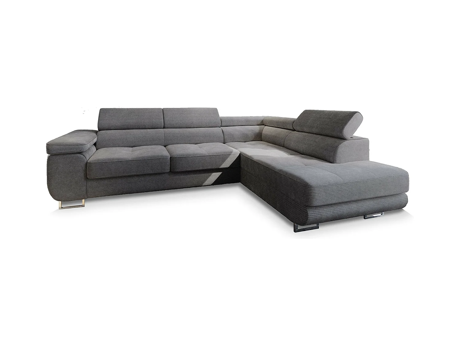 Canapé d'angle APIRO Gris anthracite en velours côtelé avec fonction de couchage