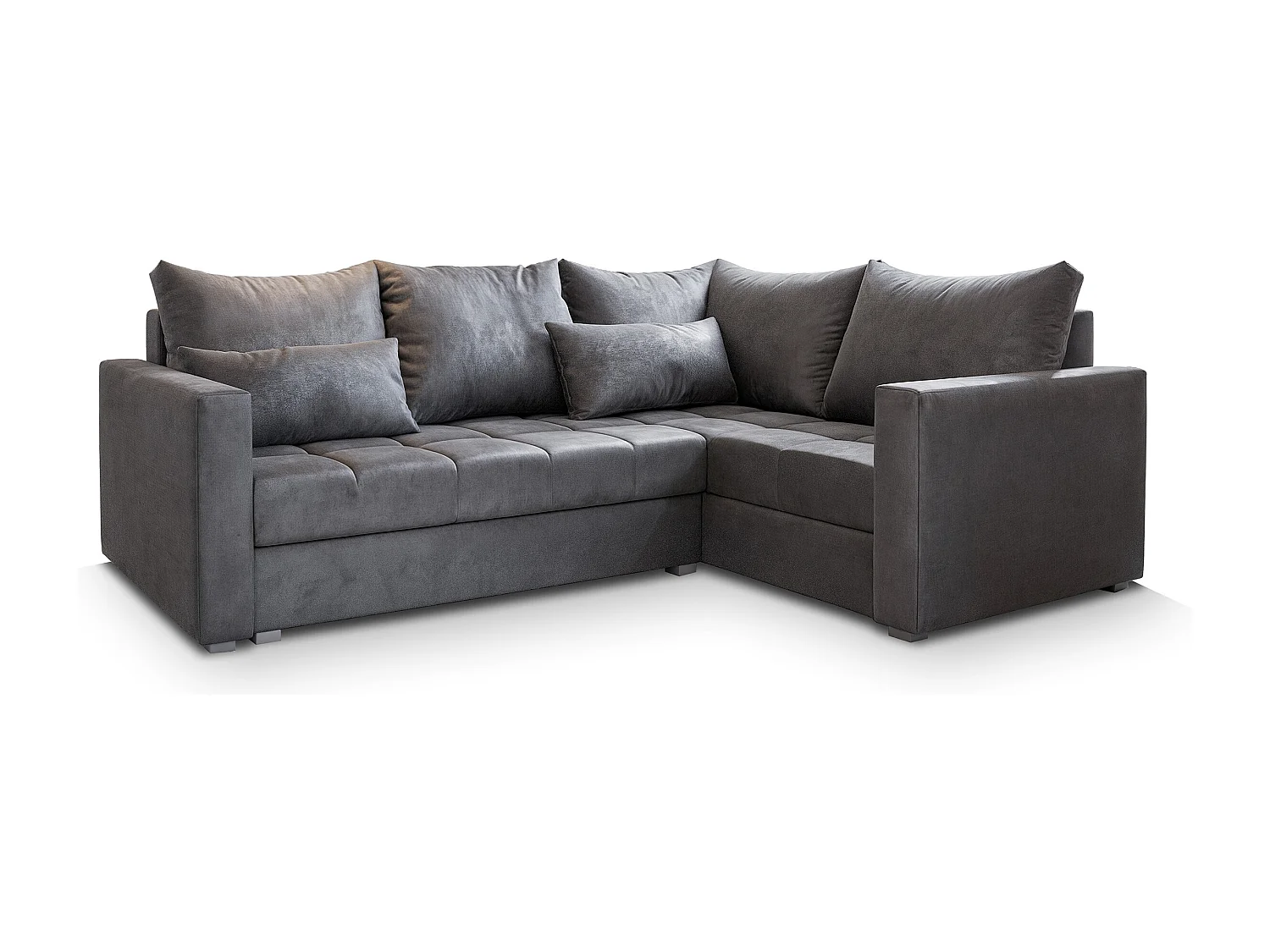 Canapé d'angle LIRENO Gris en peluche avec fonction de couchage