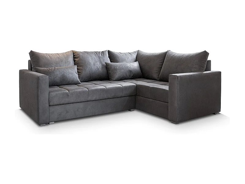 Canapé d'angle LIRENO Gris en peluche avec fonction de couchage