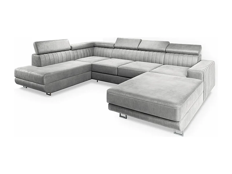 Canapé d'angle SIENA Gris clair en velours avec fonction de couchage