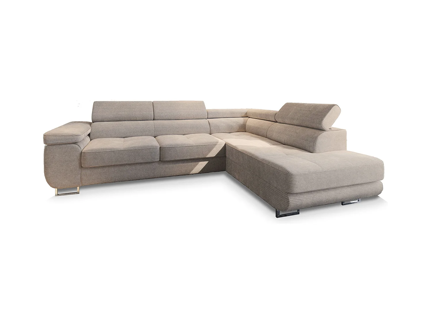 Canapé d'angle APIRO Beige en velours côtelé avec fonction de couchage