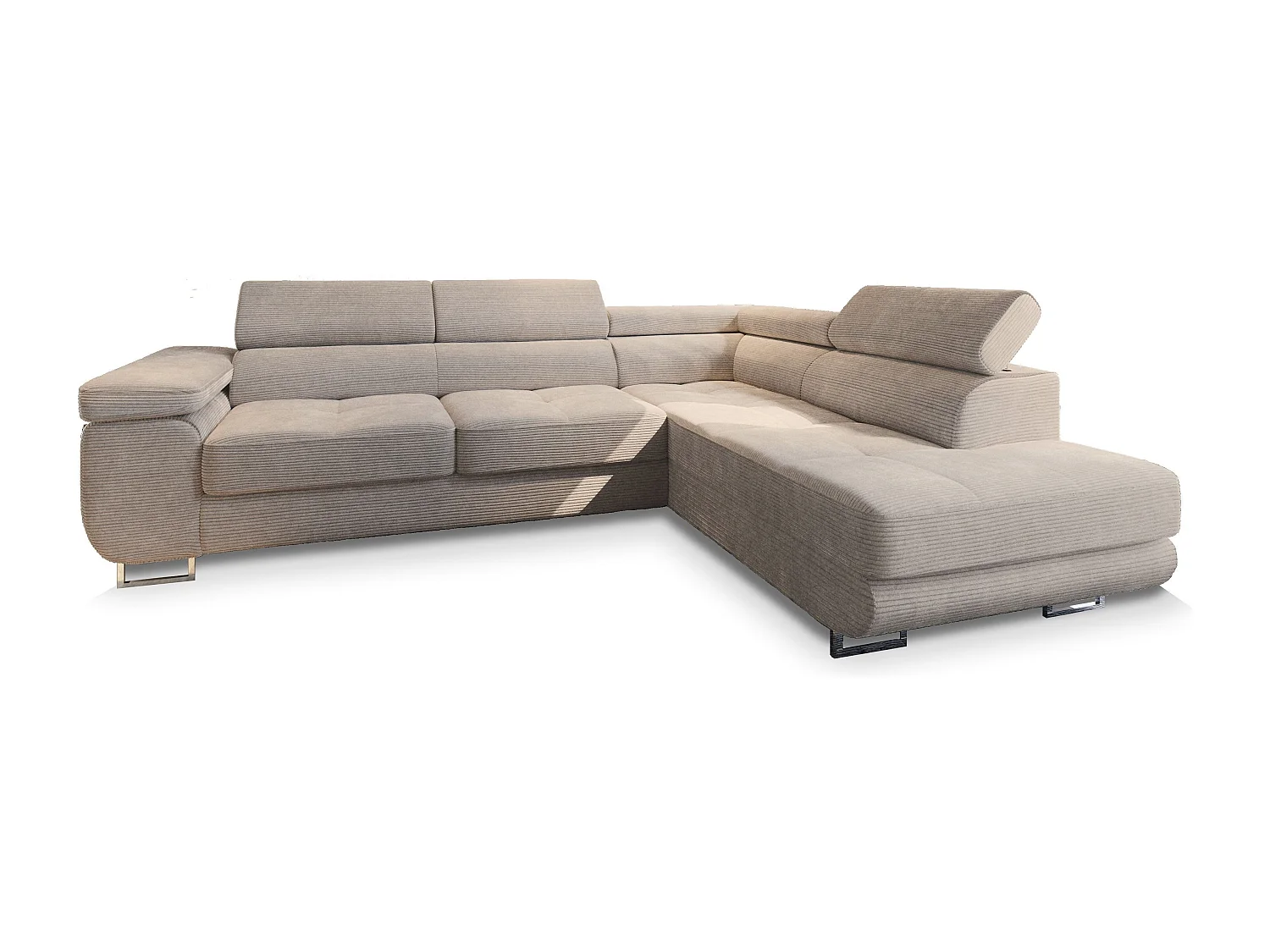 Canapé d'angle APIRO Beige en velours côtelé avec fonction de couchage