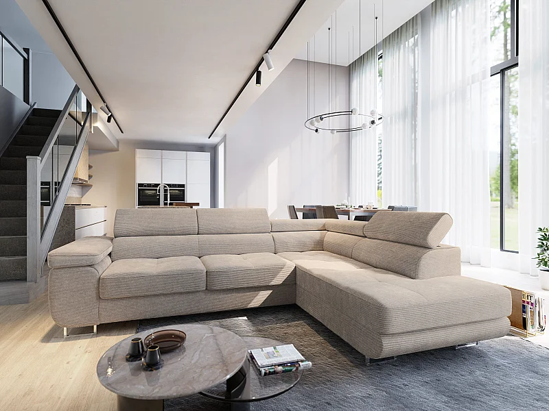 Hoekbank APIRO van fluweel met slaapfunctie Beige