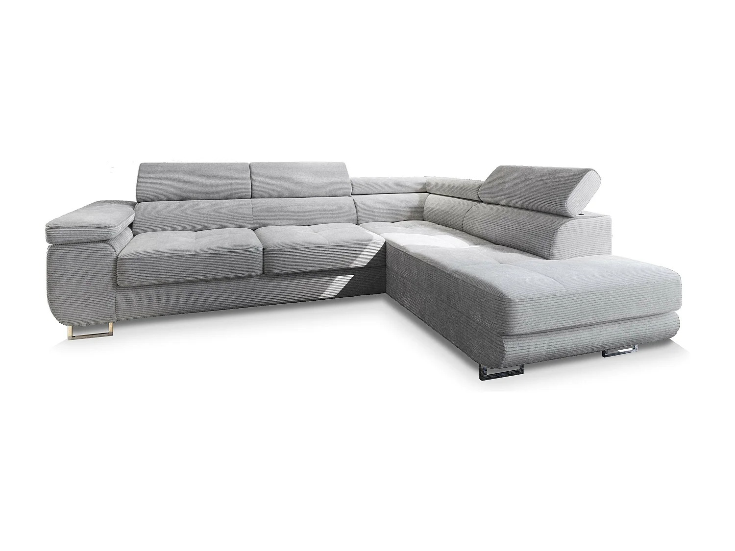 Canapé d'angle APIRO Gris clair en velours côtelé avec fonction de couchage