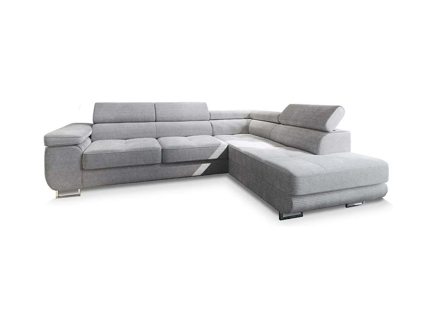 Canapé d'angle APIRO Gris clair en velours côtelé avec fonction de couchage