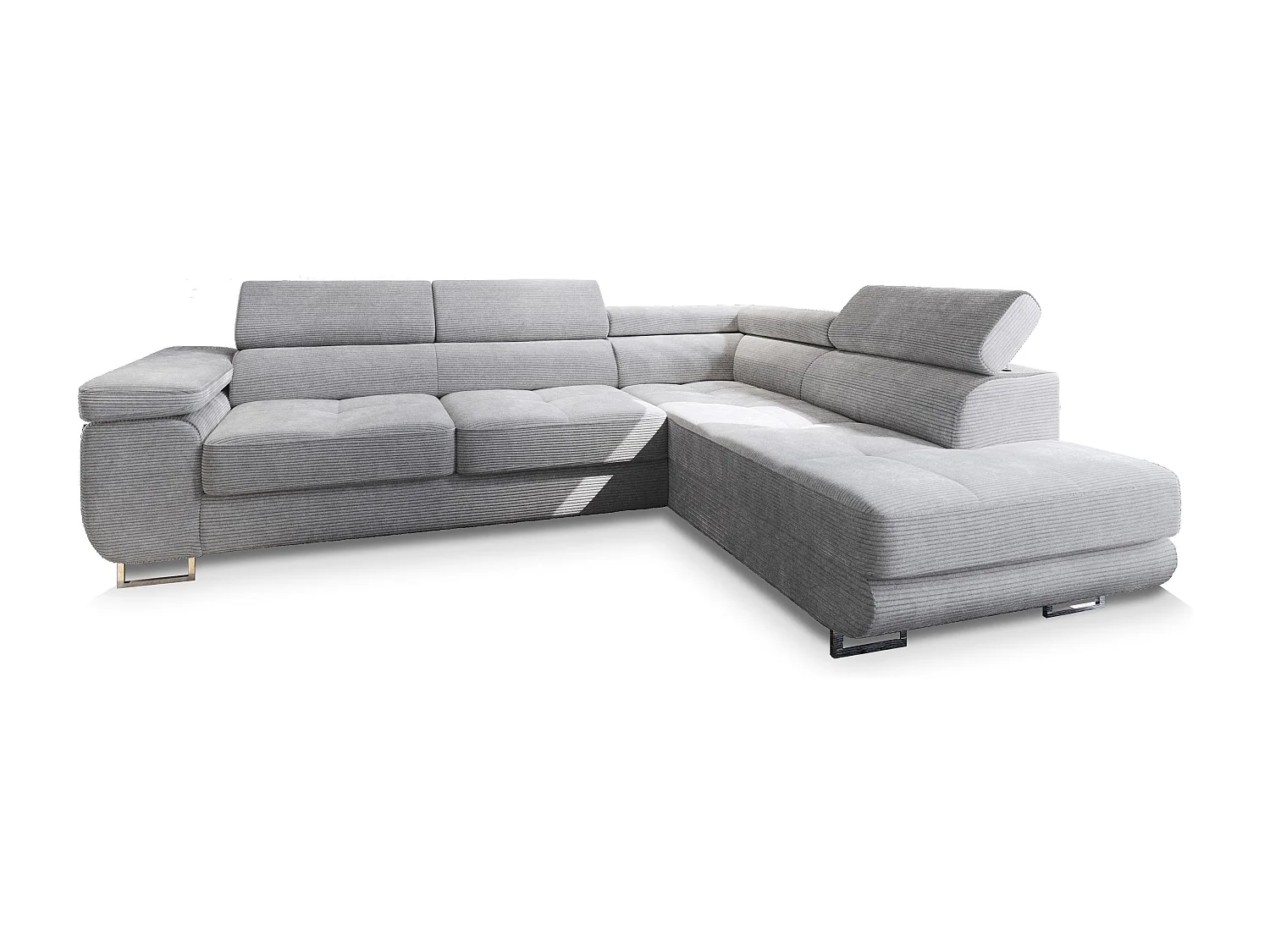 Canapé d'angle APIRO Gris clair en velours côtelé avec fonction de couchage