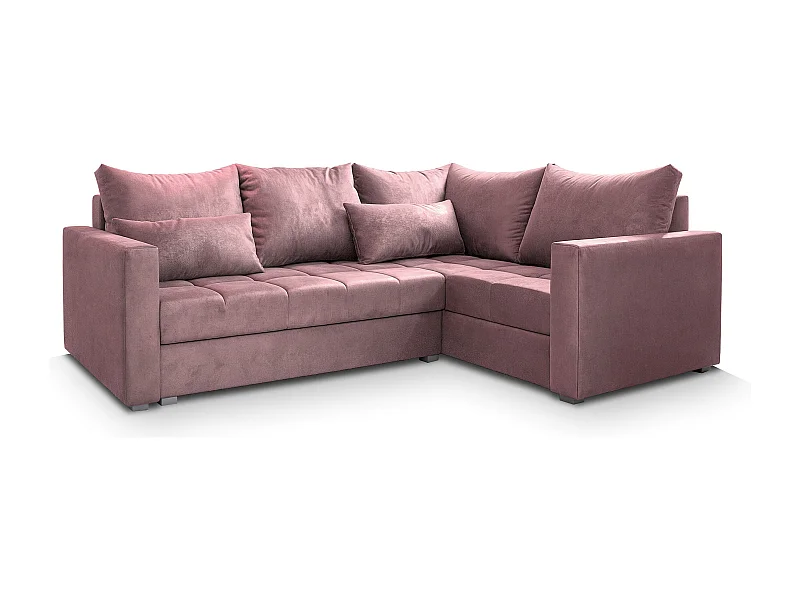 Canapé d'angle LIRENO Rose poudré en peluche avec fonction de couchage