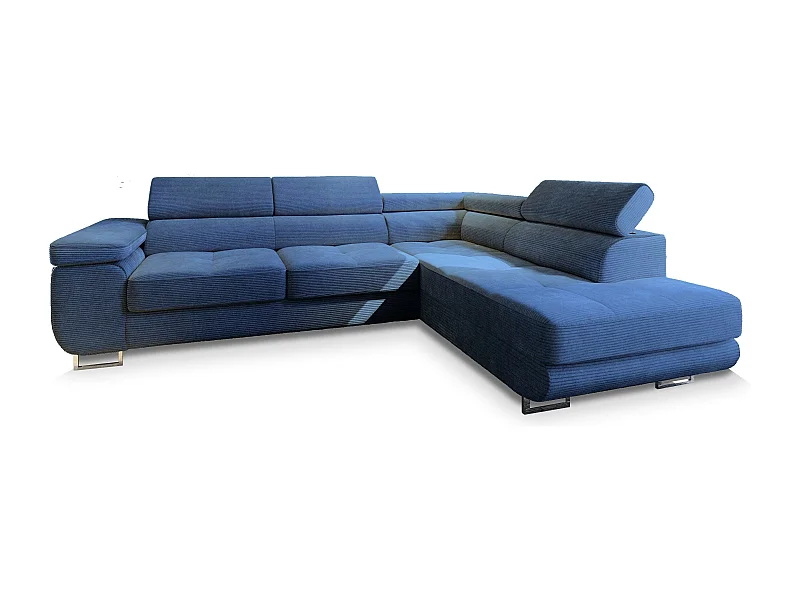 Canapé d'angle APIRO Bleu en velours côtelé avec fonction de couchage