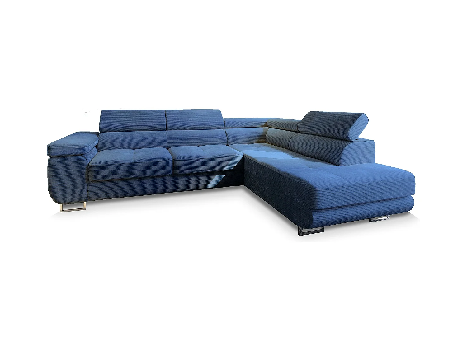 Canapé d'angle APIRO Bleu en velours côtelé avec fonction de couchage