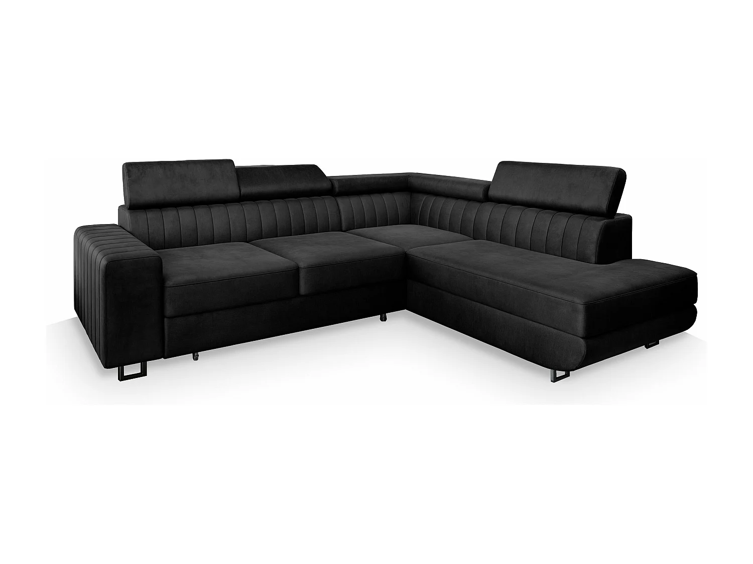 Canapé d'angle NOLA Noir en velours avec fonction de couchage