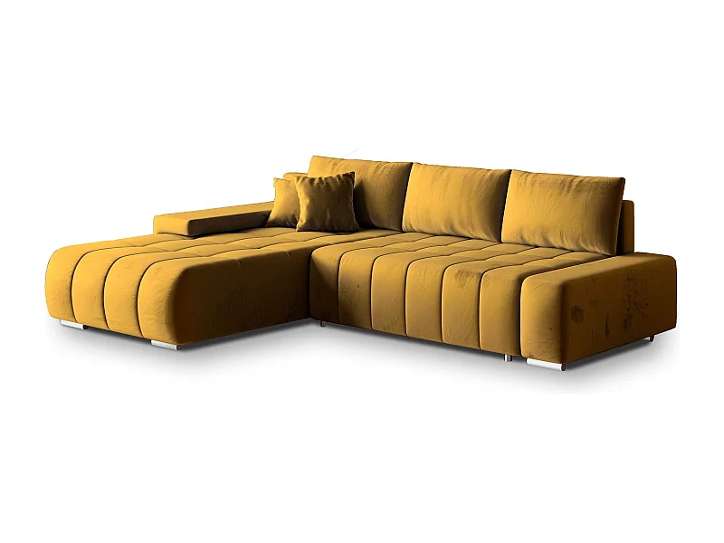 Canapé d'angle ALESE Jaune en velours avec fonction de couchage