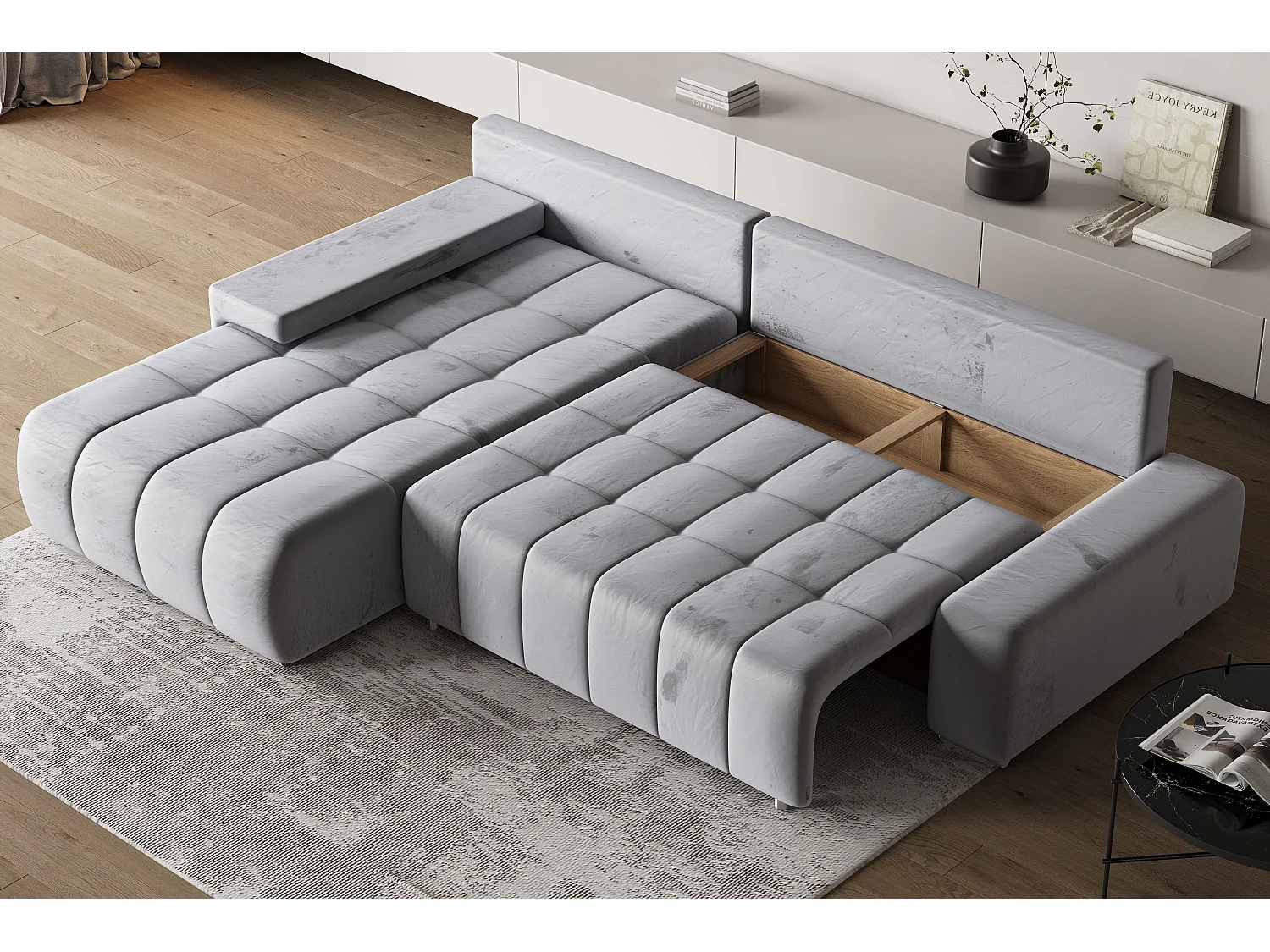 Canapé d'angle ALESE Jaune en velours avec fonction de couchage