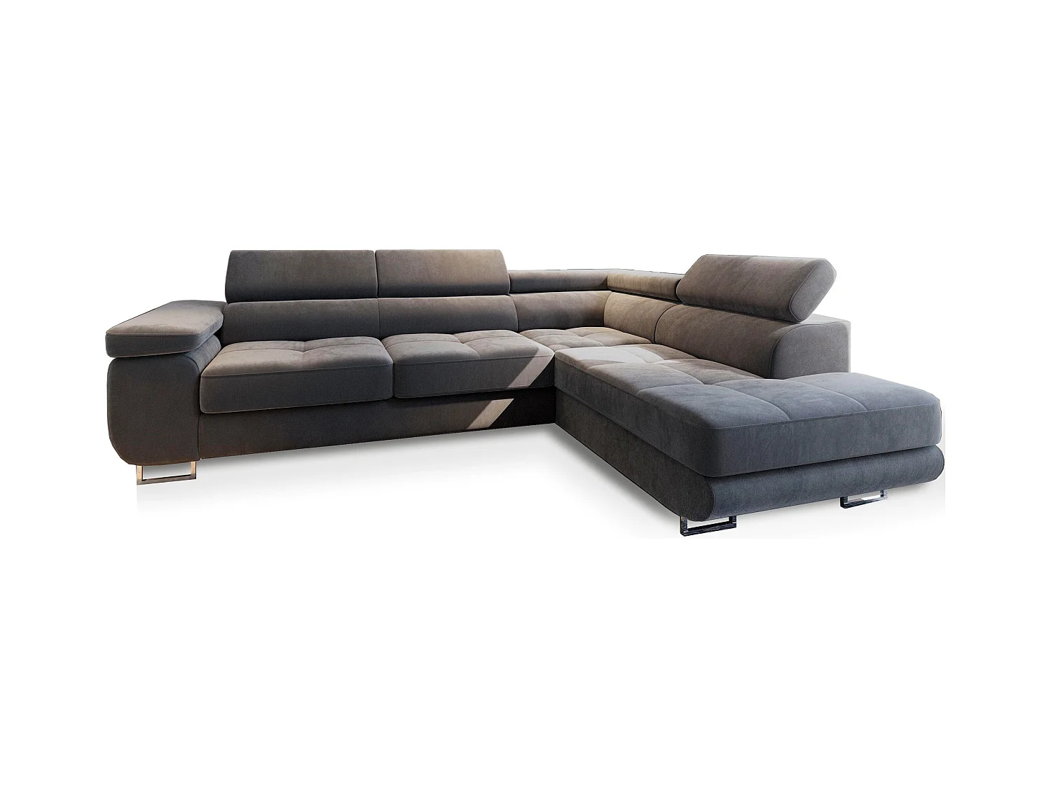 Canapé d'angle SELVA Gris en velours avec fonction de couchage