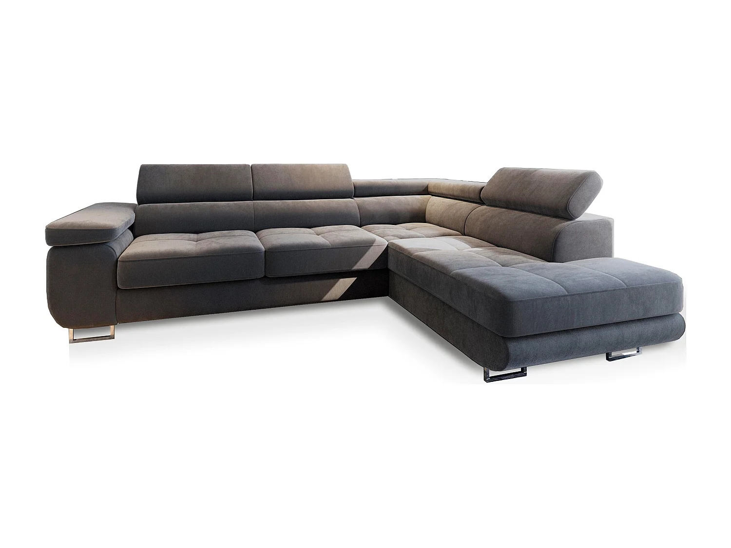 Canapé d'angle SELVA Gris en velours avec fonction de couchage