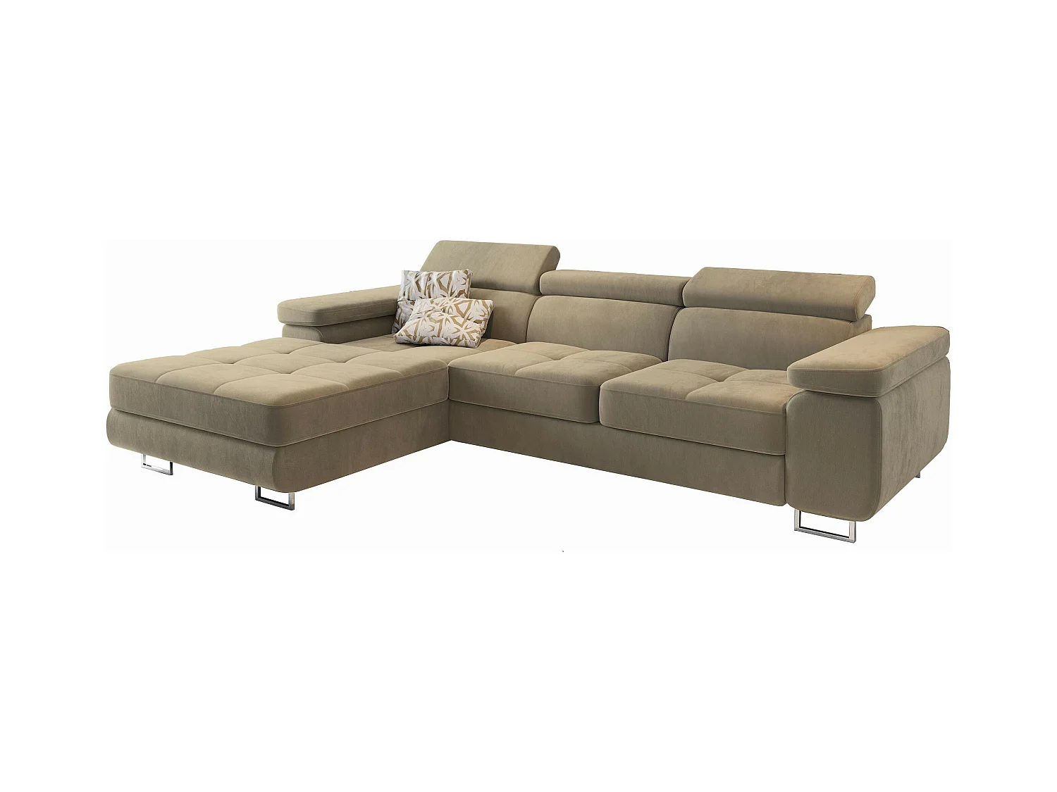 Canapé d'angle ELMA Crème en velours avec fonction de couchage
