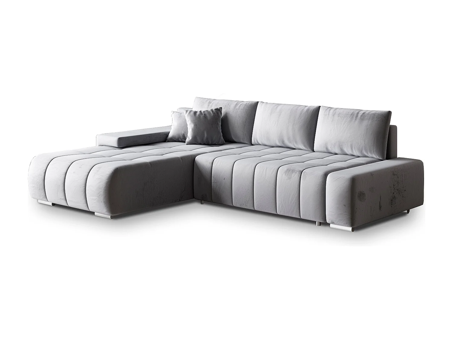 Canapé d'angle ALESE Gris clair en velours avec fonction de couchage