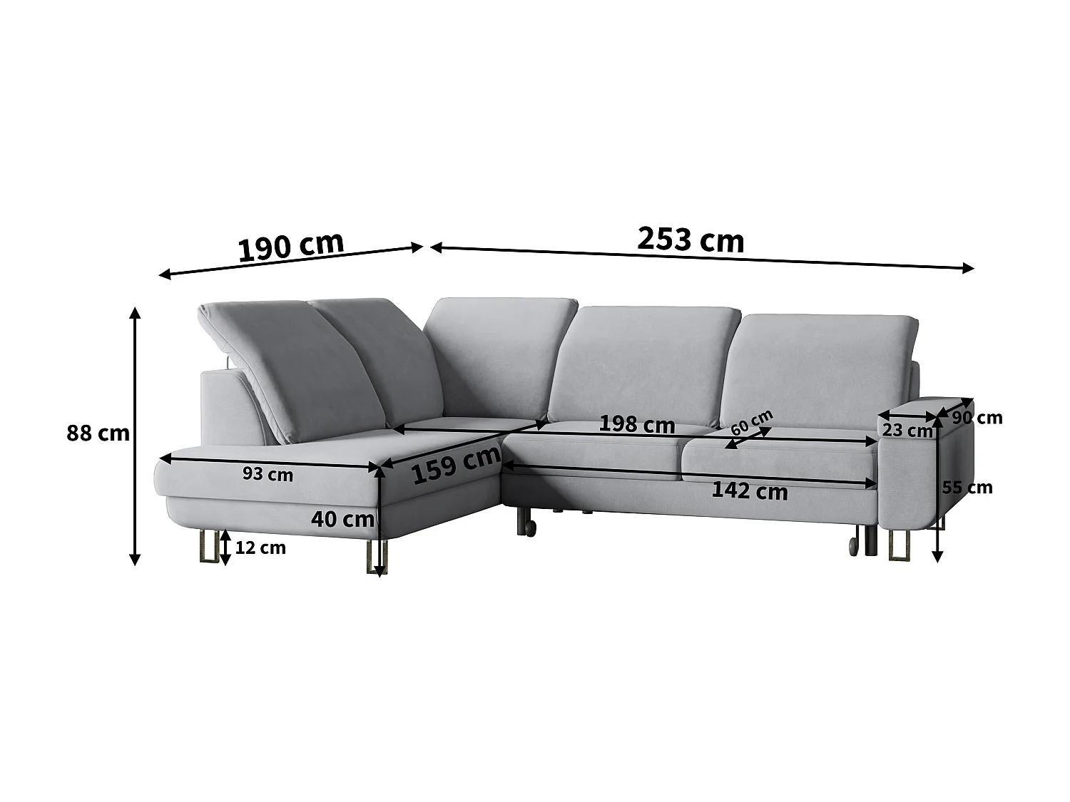 Canapé d'angle LERMA Gris clair en velours avec fonction de couchage