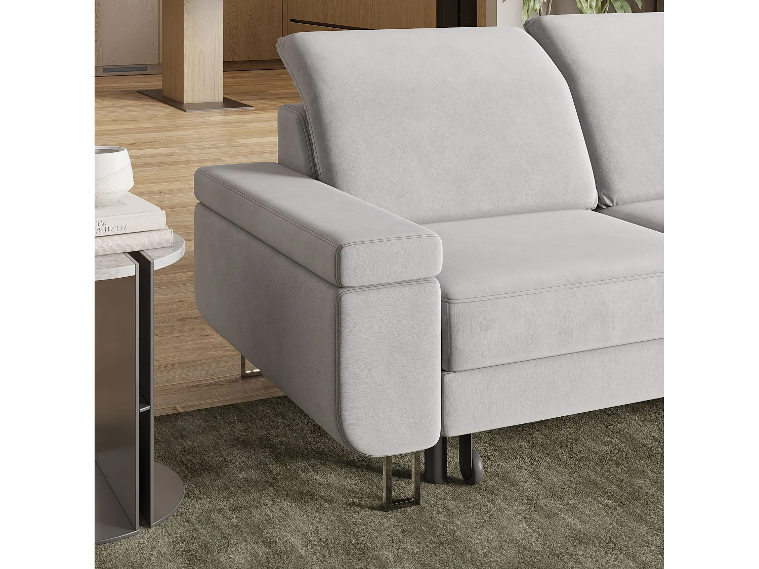 Canapé d'angle LERMA Gris clair en velours avec fonction de couchage