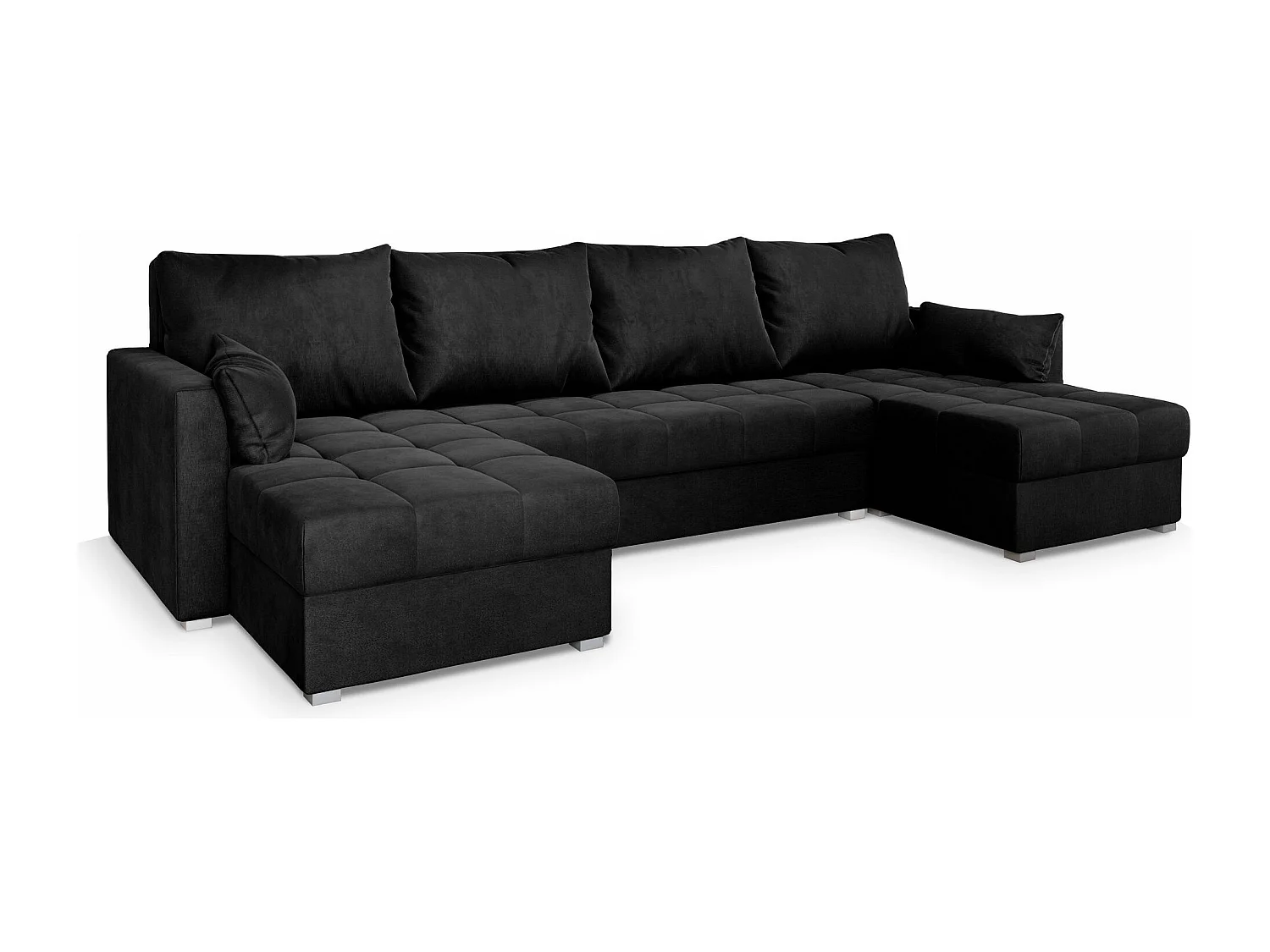 Canapé d'angle NAKO Noir en velours avec fonction de couchage