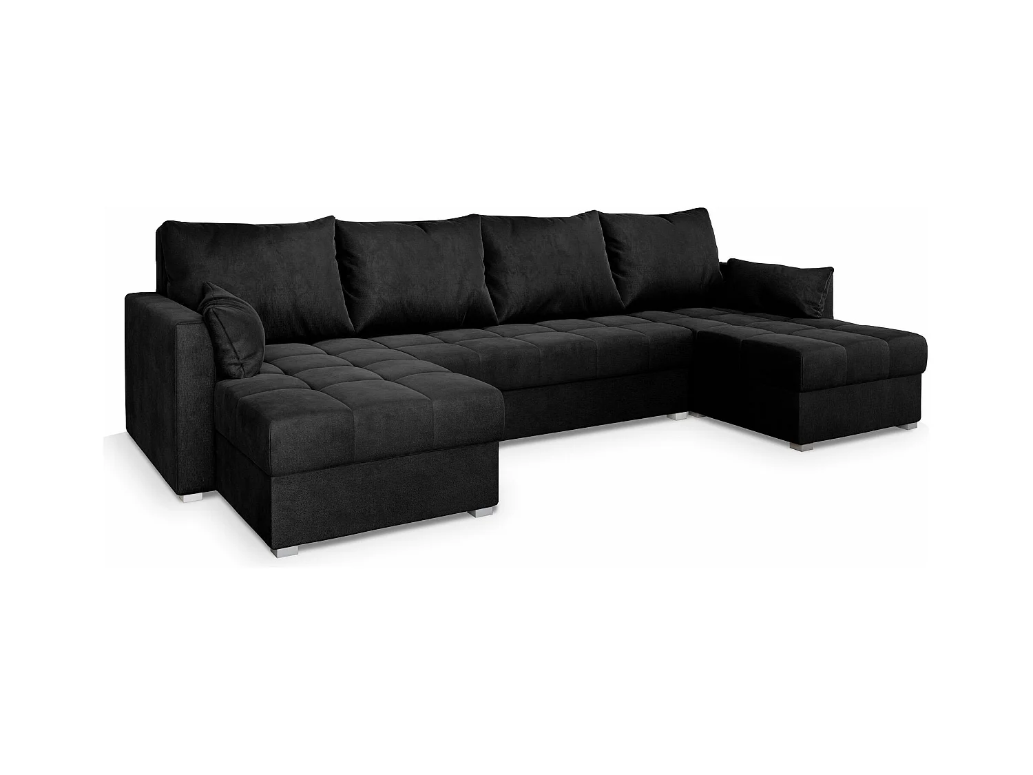 Canapé d'angle NAKO Noir en velours avec fonction de couchage