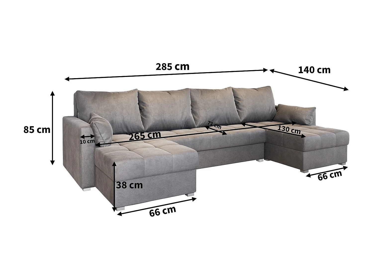 Canapé d'angle NAKO Noir en velours avec fonction de couchage