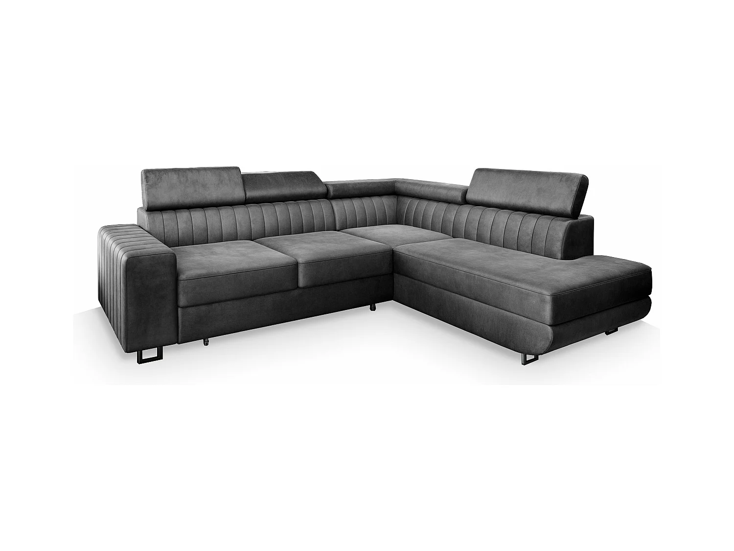 Canapé d'angle NOLA Gris en velours avec fonction de couchage