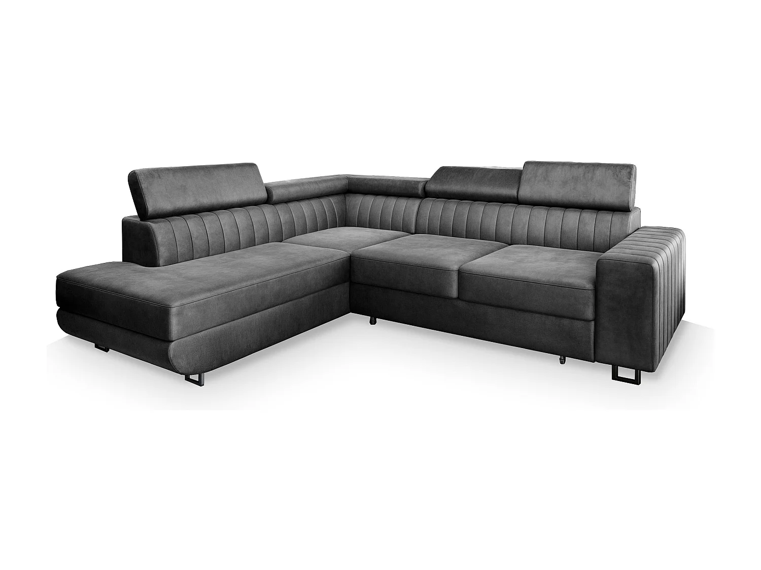 Canapé d'angle NOLA Gris en velours avec fonction de couchage