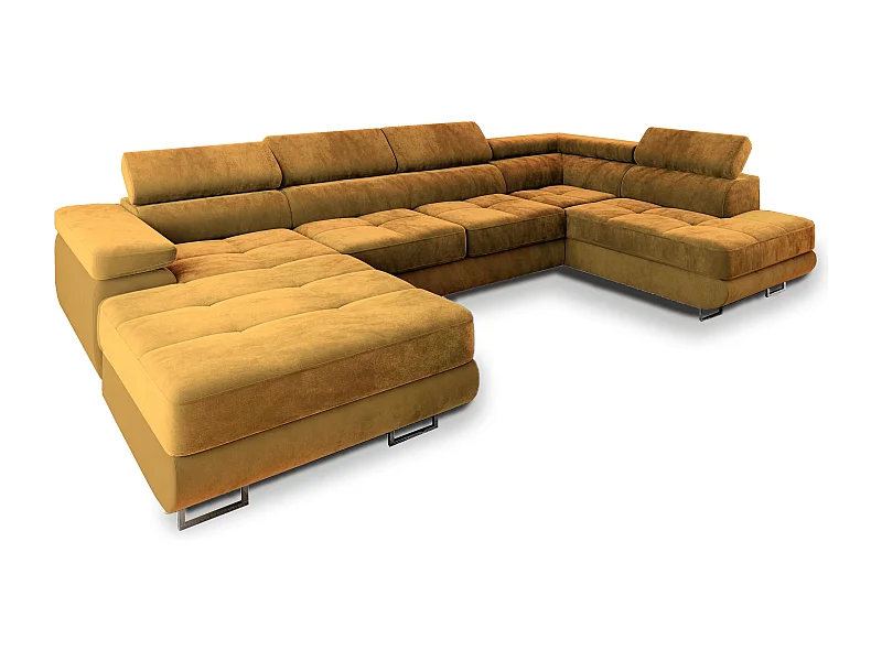 Canapé d'angle CASONE Jaune en velours avec fonction de couchage