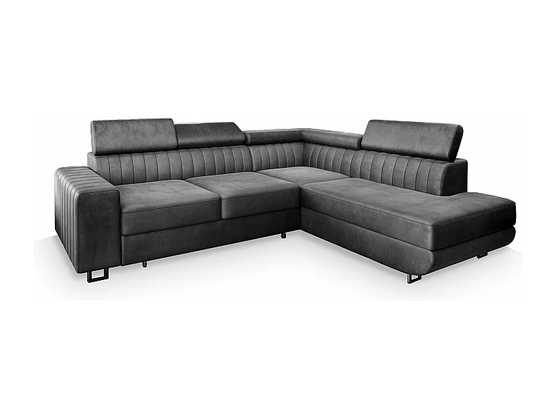 Canapé d'angle NOLA Gris en velours avec fonction de couchage