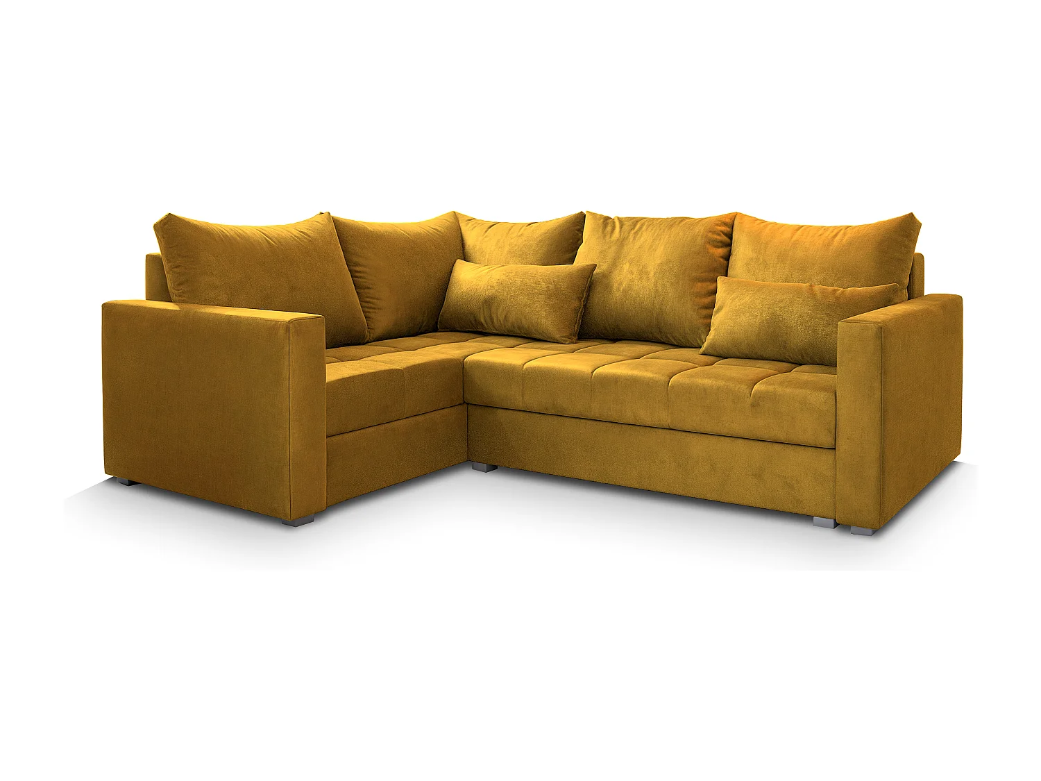Canapé d'angle LIRENO Jaune en peluche avec fonction de couchage