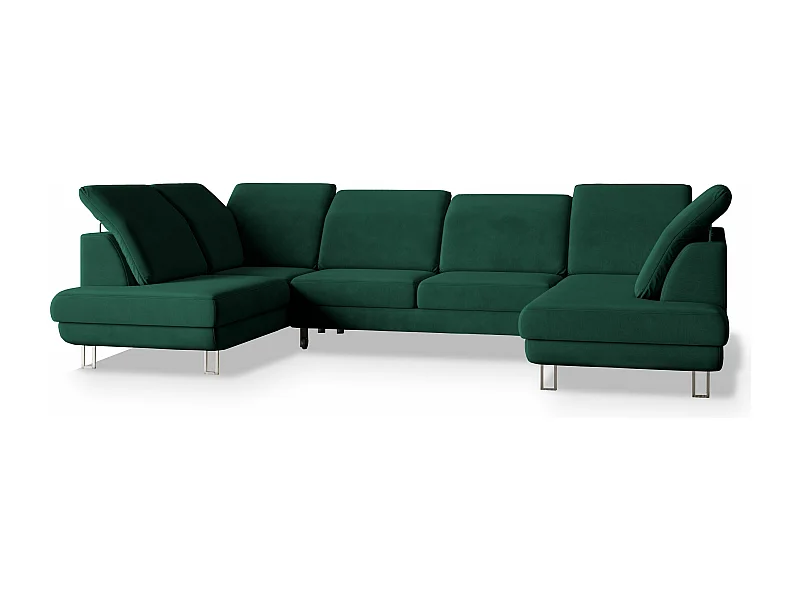 Canapé d'angle TERAMO Vert Sapin en velours avec fonction de couchage