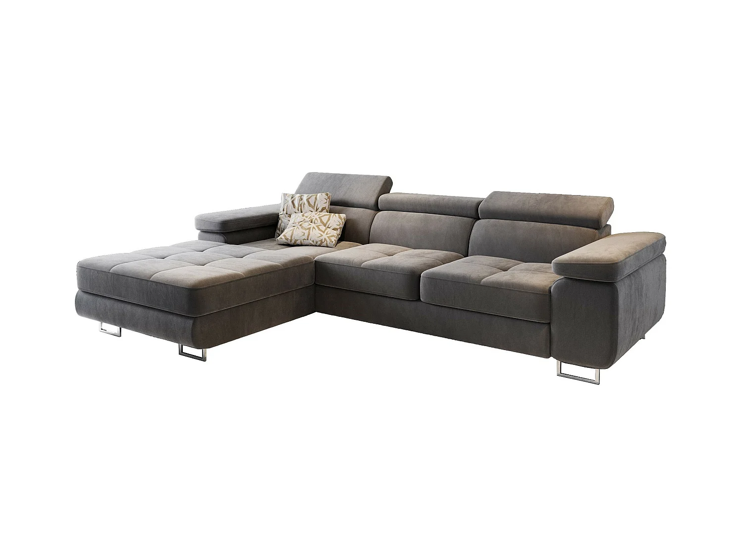 Canapé d'angle ELMA Gris en velours avec fonction de couchage