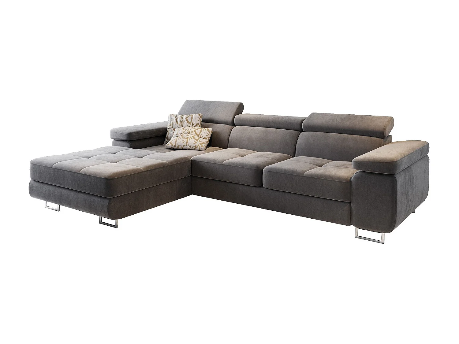 Canapé d'angle ELMA Gris en velours avec fonction de couchage