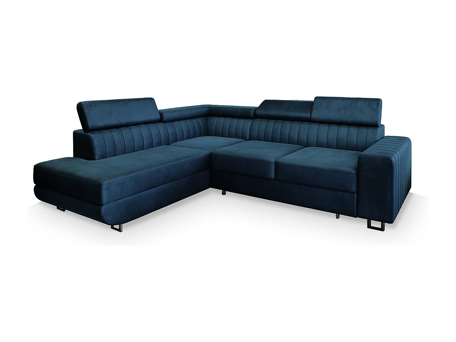 Canapé d'angle NOLA Bleu en velours avec fonction de couchage