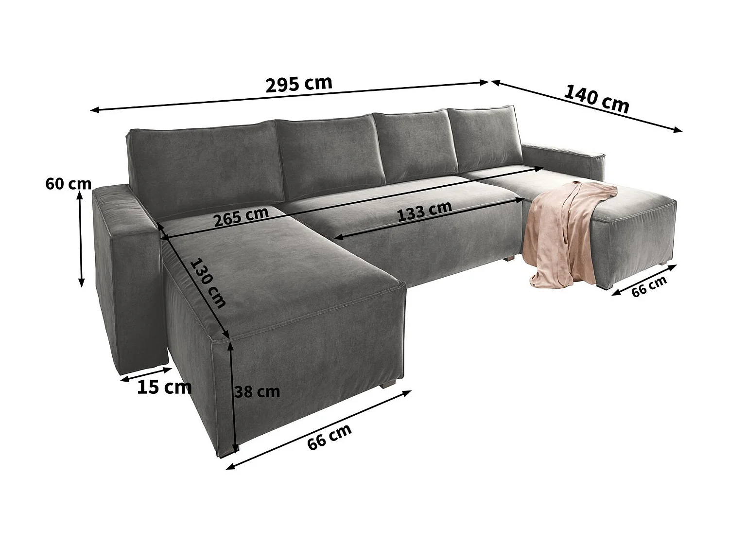 Canapé d'angle DENI Crème en velours avec fonction de couchage