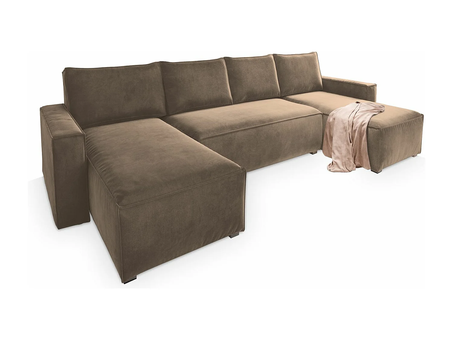 Canapé d'angle DENI Beige en velours avec fonction de couchage