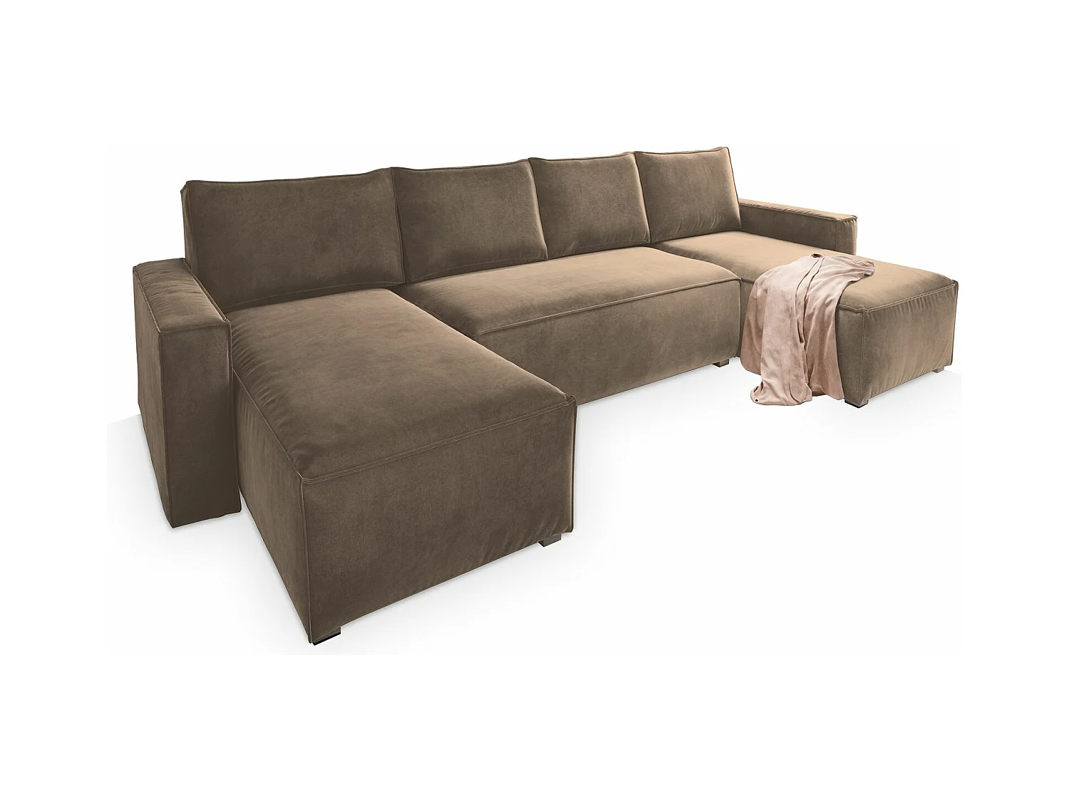 Canapé d'angle DENI Beige en velours avec fonction de couchage