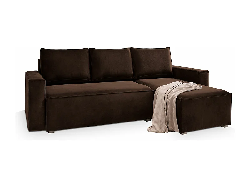 Canapé d'angle SILES Marron en velours avec fonction de couchage