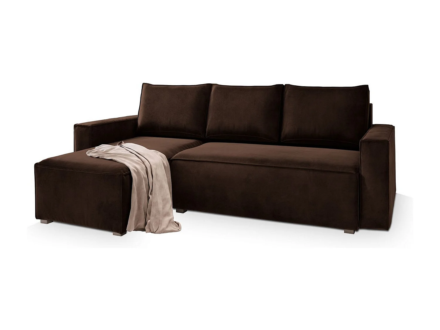 Canapé d'angle SILES Marron en velours avec fonction de couchage