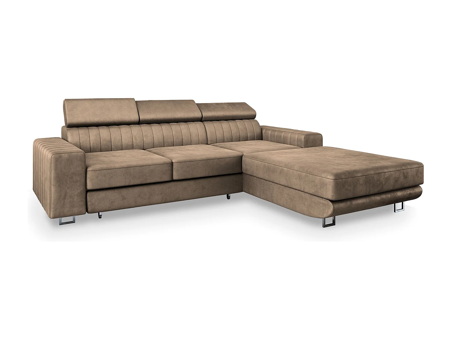 Canapé d'angle NOTO Beige en velours avec fonction de couchage