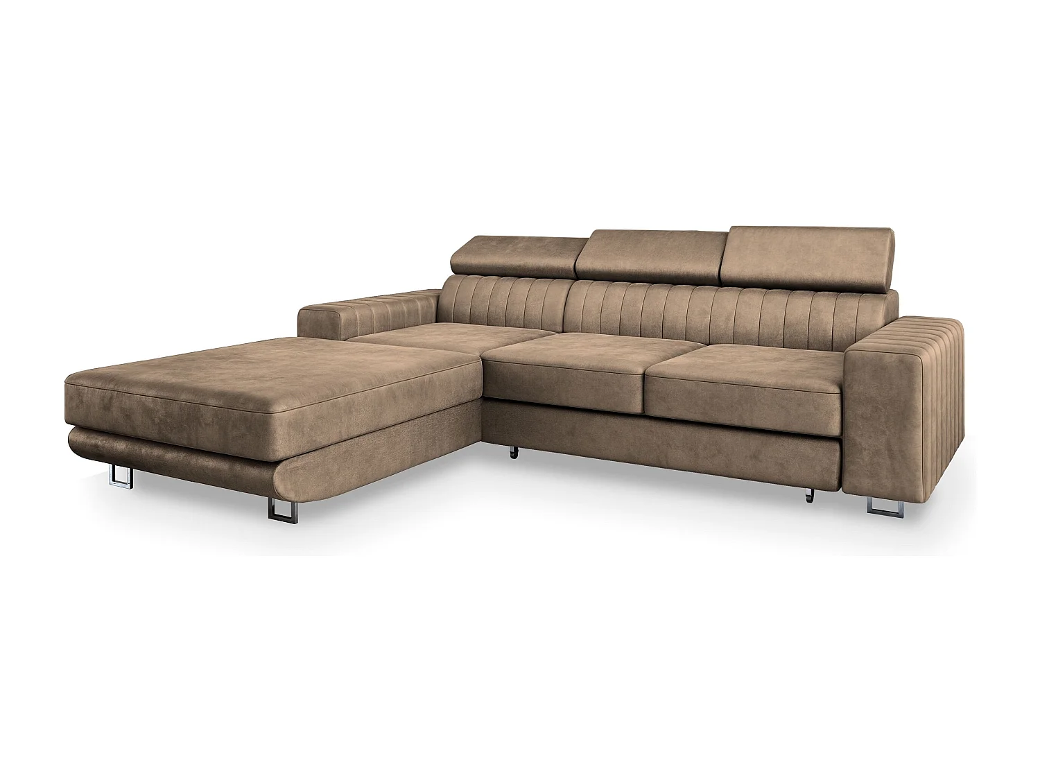 Canapé d'angle NOTO Beige en velours avec fonction de couchage