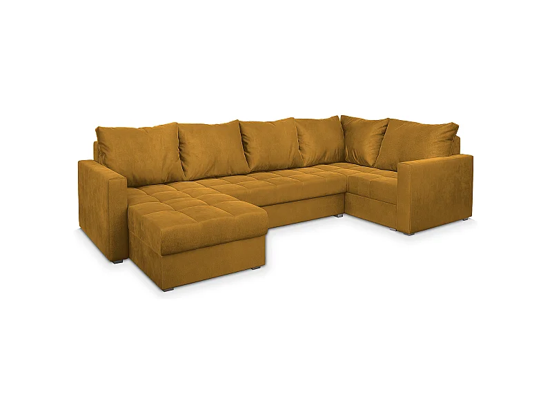 Canapé d'angle LORIVO Jaune en peluche avec fonction de couchage