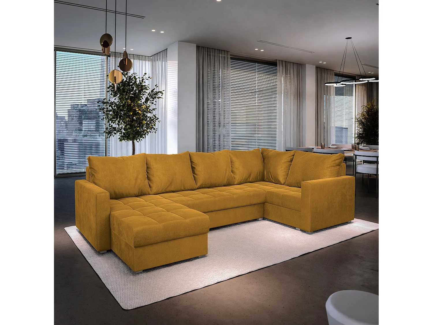 Canapé d'angle LORIVO Jaune en peluche avec fonction de couchage