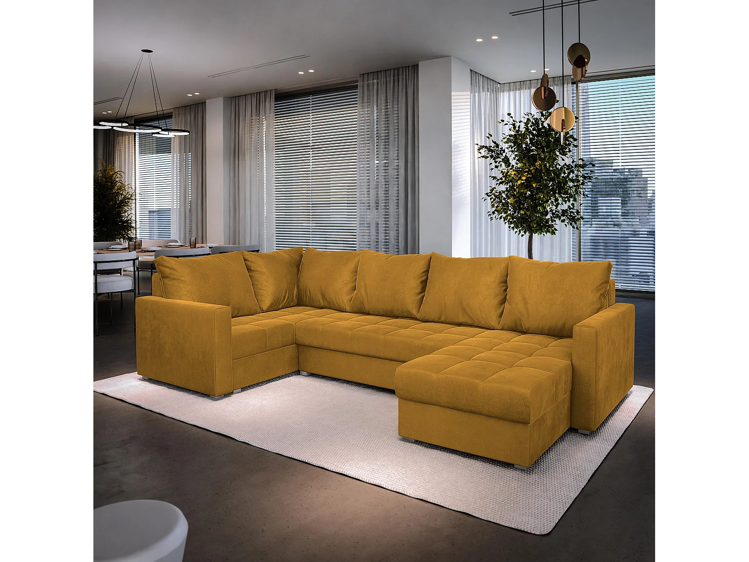Canapé d'angle LORIVO Jaune en peluche avec fonction de couchage
